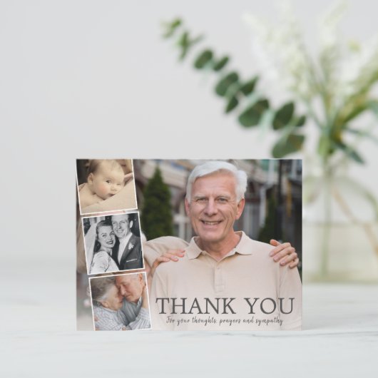 Memory of,悔やみや弔慰ありがとう写真コラージュ ポストカード (スタンド正面)