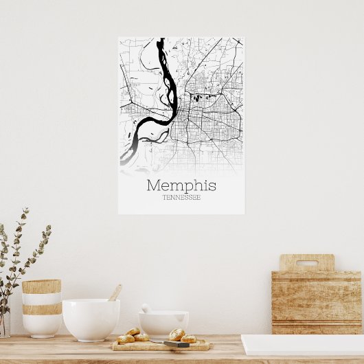 Memphis Map - Tennessee - City Map Poster ポスター (キッチン)
