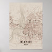 Memphis Rustic Map Print Tennessee Poster Wall Art ポスター (正面)