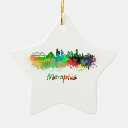 Memphis skyline in watercolor セラミックオーナメント (正面)