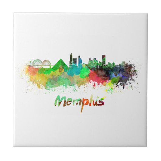 Memphis skyline in watercolor タイル (正面)