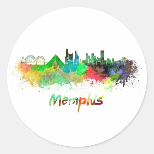 Memphis skyline in watercolor ラウンドシール (正面)