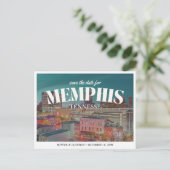 Memphis Wedding Save the Date Retro Skyline ポストカード (スタンド正面)