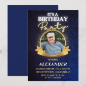 Men エレガント Navy写真第82回誕生日 招待状 (正面/裏面)