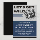 Men 28th birthday invitations Tiger Let's Get Wild 招待状 (正面/裏面)