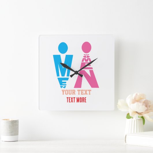 Men and Women Typography Icon Design – Bold Pink & スクエア壁時計 (ホーム)