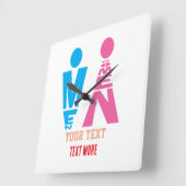 Men and Women Typography Icon Design – Bold Pink & スクエア壁時計 (傾斜)