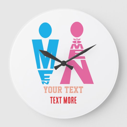Men and Women Typography Icon Design – Bold Pink & ラージ壁時計 (正面)