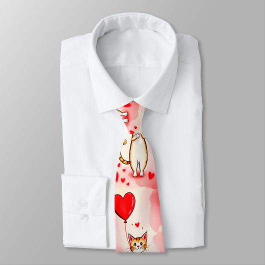 Men Designer Ties Cat Red Hearts ネクタイ (タイ)