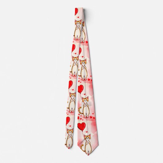 Men Designer Ties Cat Red Hearts ネクタイ (裏面)