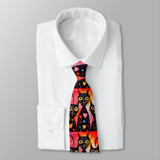 Men Designer Ties Cat Red Hearts ネクタイ (タイ)