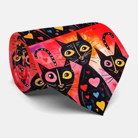 Men Designer Ties Cat Red Hearts ネクタイ (ロール)