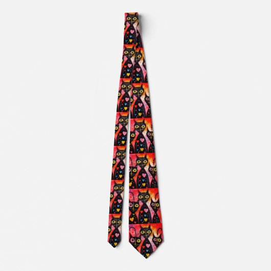 Men Designer Ties Cat Red Hearts ネクタイ (裏面)