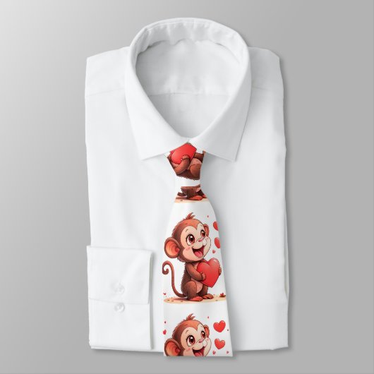 Men Designer Ties Monkey Red Hearts ネクタイ (タイ)