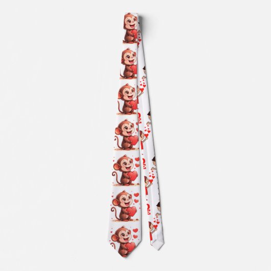 Men Designer Ties Monkey Red Hearts ネクタイ (正面)