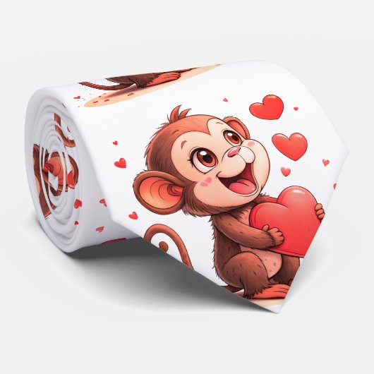 Men Designer Ties Monkey Red Hearts ネクタイ (ロール)