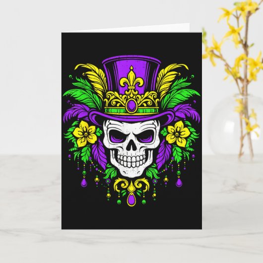 Men Mardi Gras Skull Carnival Festival Jester Bead カード (黄色い花)