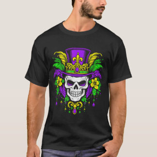 Men Mardi Gras Skull Carnival Festival Jester Bead Tシャツ