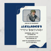 Men Navy White 77歳の誕生日招待状 招待状 (正面/裏面)