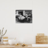 Men on Harley Davidson Motorcycle with Sidecar ポスター (キッチン)