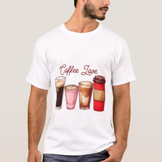 Men’s Coffee Art T-Shirt | Cute Coffee Cups Street Tシャツ (正面)