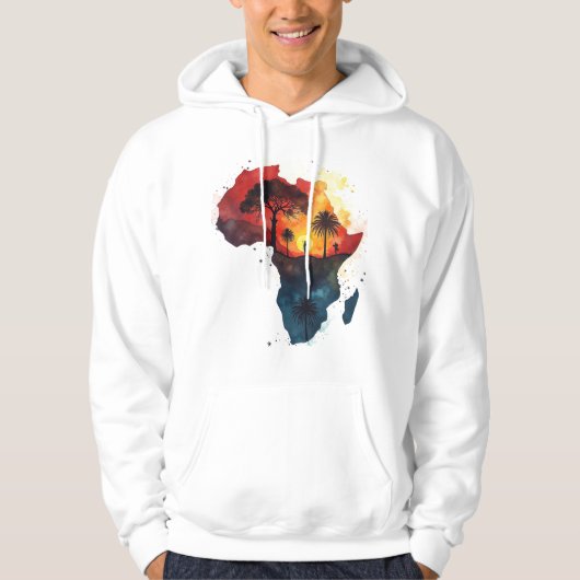Men’s Hoodie with Watercolor Africa Sunset Design パーカ (正面)