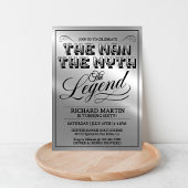 Men’s Milestone Birthday Party, Silver Metal Look, 招待状