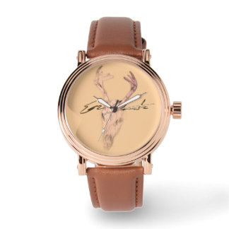 Men’s Rose Gold Vintage Watch with Brown Leather S 腕時計