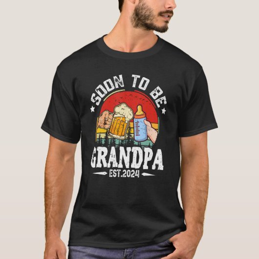 Men Soon To Be Grandpa 2024 Retro Pregnancy Announ Tシャツ (正面)