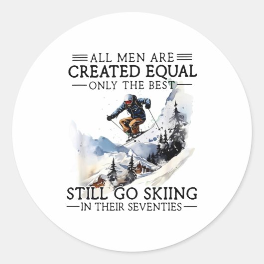 Men Still Go Skiing 70 Winter Srts Lover Skier  ラウンドシール (正面)