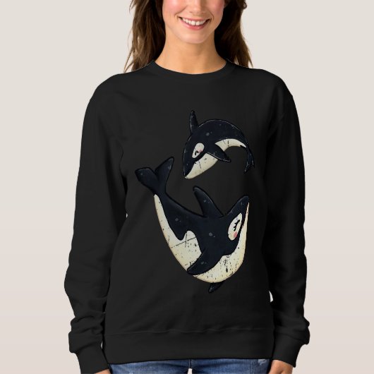 Men Women Happy Orcas Killer Whale Cute Orca Lover スウェットシャツ (正面)