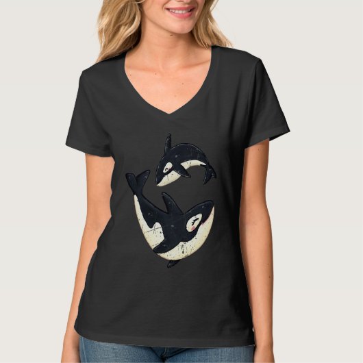 Men Women Happy Orcas Killer Whale Cute Orca Lover Tシャツ (正面)