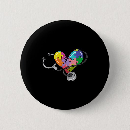 Men women stethoscope autism heart colorful puzzle 缶バッジ (正面)