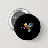 Men women stethoscope autism heart colorful puzzle 缶バッジ (正面&裏面)