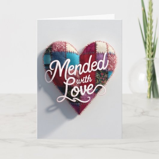 Mended with Love Greeting Card – Patchwork Heart カード (正面)