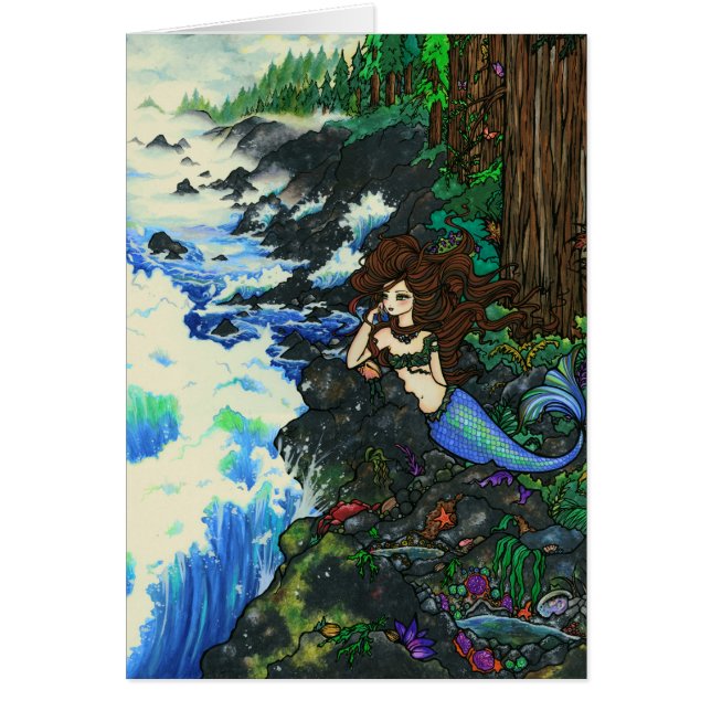"Mendocino人魚"の妖精のファンタジーの海岸カード (正面)