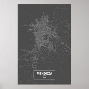 Mendoza、アルゼンチン(黒で白い) ポスター