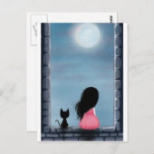 Menina e gato na janela – 風の女の子と猫 ポストカード (正面/裏面)
