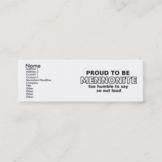 Mennoniteプライドおもしろいプロファイルカードユーモア スキニー名刺 (正面)