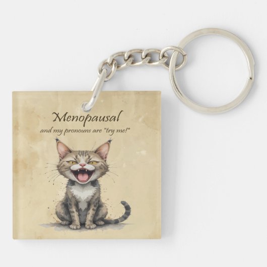 Menopause Humor Stressed Angry Cat キーホルダー (裏面)