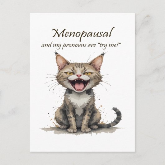 Menopause Humor Stressed Angry Cat ポストカード (正面)