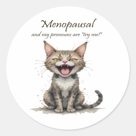 Menopause Humor Stressed Angry Cat ラウンドシール (正面)