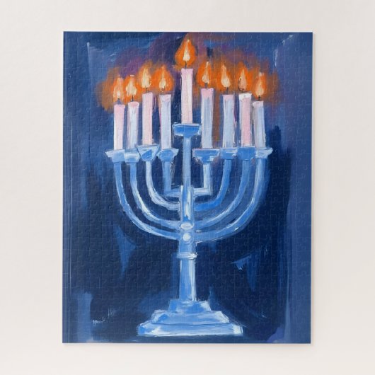 Menorah Blue Hanukkah Painting Holiday ジグソーパズル (縦)