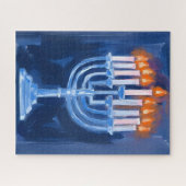 Menorah Blue Hanukkah Painting Holiday ジグソーパズル (横)