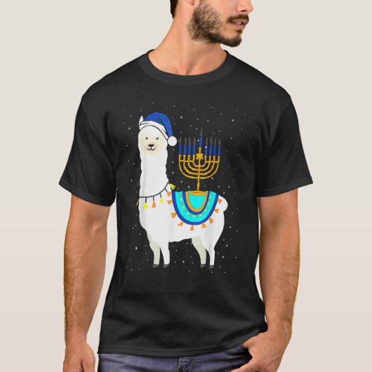 Menorah Hanukkah Llama Cute Alpaca Chanukah Christ Tシャツ (正面)