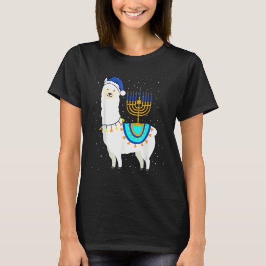 Menorah Hanukkah Llama Cute Alpaca Chanukah Christ Tシャツ (正面)
