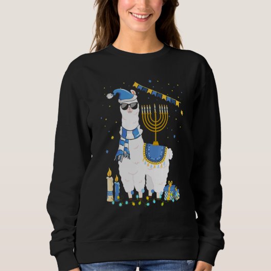 Menorah Hanukkah Llama Cute Alpaca Chanukah Holida スウェットシャツ (正面)