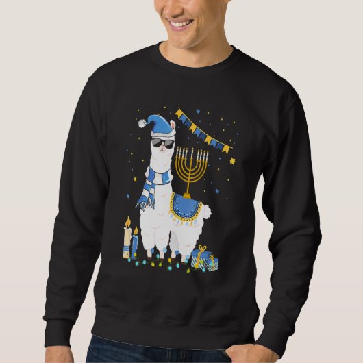 Menorah Hanukkah Llama Cute Alpaca Chanukah Holida スウェットシャツ (正面)
