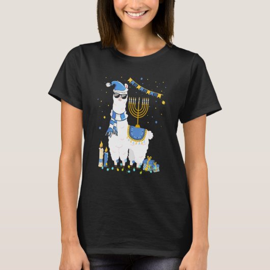 Menorah Hanukkah Llama Cute Alpaca Chanukah Holida Tシャツ (正面)