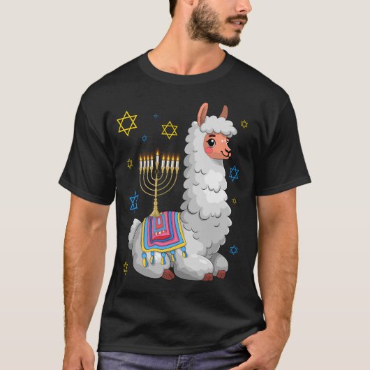 Menorah Hanukkah Llama Cute Alpaca Chanukah Tシャツ (正面)